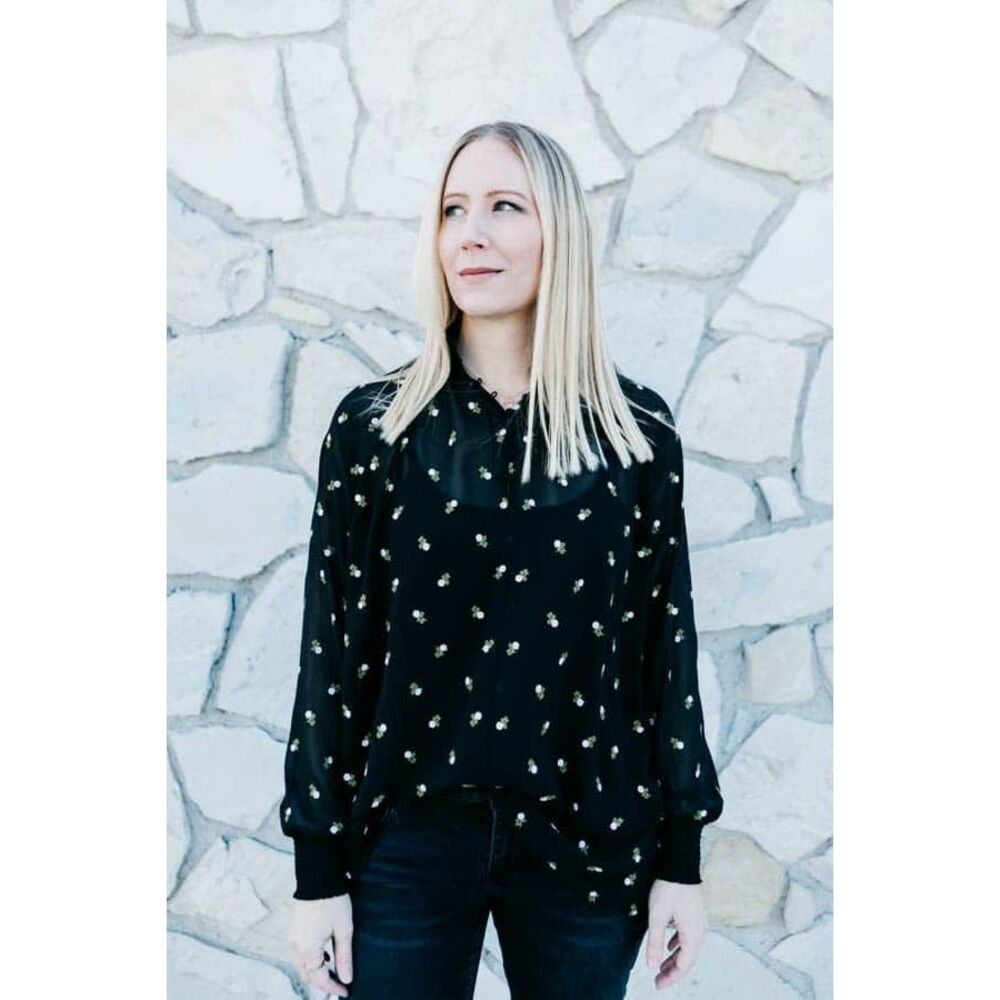 CABI Women’s Black Long Sleeve Allegra Floral Blouse Size Small Style #5338